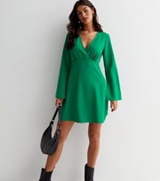 New Look Green Long Wide Sleeve Mini Tunic Wrap Dress